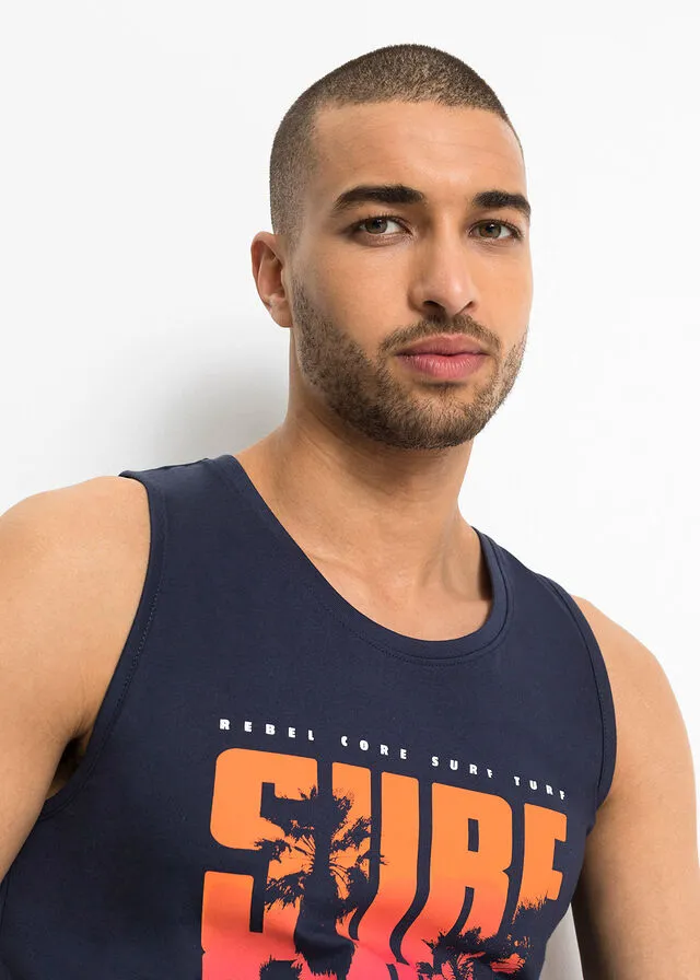 CAMISETA SIN MANGAS (2 UNIDADES) DE CORTE AJUSTADO AZUL MARINOBLANCO ESTAMPADO